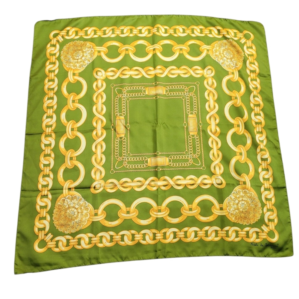Vintage Nicole De Beauvoir Paris France Chain Print Square Satin Scarf